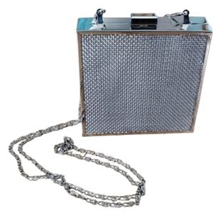 Silver Wire‎ Mesh Square Clutch Crossbody
